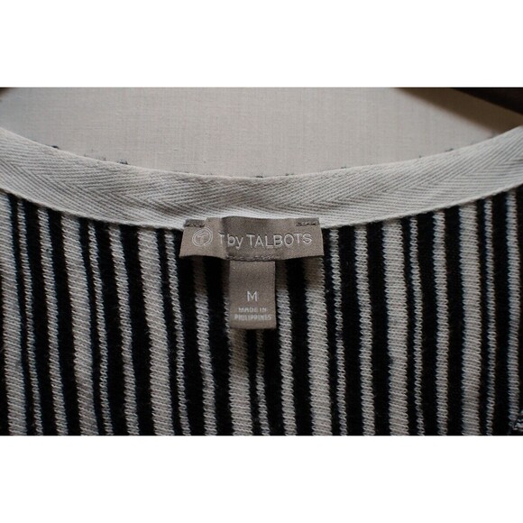 T by Talbots black and white striped top womens short sleeve M knit - Picture 2 of 5